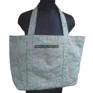For Beach Hand Block Print Oversize Reusable Shoulder Cotton Canvas Shopping Tote Bag With Two Handle - Product Image 1
