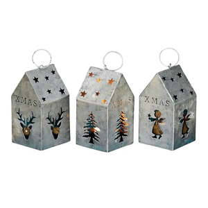 Linternas Navideñas Metálicas con Forma de Casa, Diseño Navideño y Recortes de Estrellas para Decoración Festiva - Product Image 3
