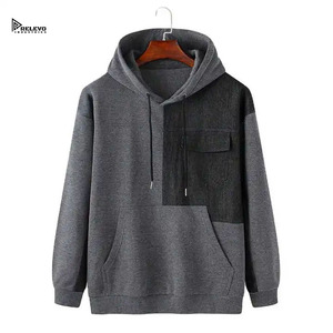 Relevo <b>Men's</b> Patchwork Hooded Sweatshirt Oversized Casual Knitted <b>Pullover</b> with Pocket Autumn Wear For <b>Men</b> - Product Image 1