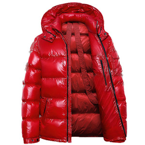 OEM Custom Logo Shiny Puffer <b>Jacket</b> Men <b>Red</b> Glossy Hooded Down Coat <b>Waterproof</b> Thick Quilted Winter <b>Jacket</b> for Men Women Unisex - Product Image 1