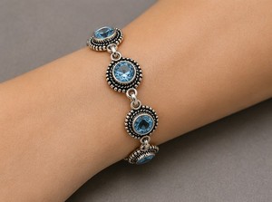 Blue Topaz Sterling Silver <b>Bracelet</b> – Handmade <b>Boho</b> Gemstone Link <b>Bracelet</b> for Women, Vintage Style Jewelry Gift - Product Image 3