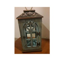 Lanterne à bougie en bois rustique avec panneaux en verre transparent et poignée en corde, décoration de maison de style campagnard