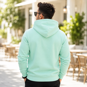 Sudadera con Capucha para Hombre, Color Verde Menta, Corte Regular, Diseño Casual de Color Sólido con Bolsillos, Tejido de Punto, para Primavera - Product Image 2