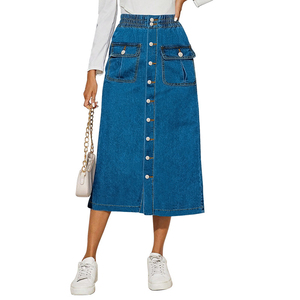 Falda Larga de Mezclilla de Cintura Alta para Mujer, Tallas Grandes XL-5XL, con Botones, Secado Rápido, 100% Algodón, Silueta Lápiz, Invierno - Product Image 2