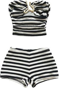 Ensemble deux pièces décontracté pour femmes, haut court sans bretelles, pantalon long, uni, respirant, polyester et coton, vêtements de mode d'été - Product Image 3