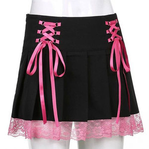 Jupes courtes plissées en dentelle rose pour femme, style gothique noir punk, décontractées, sexy, tendance, vente en gros, meilleures ventes - Product Image 2