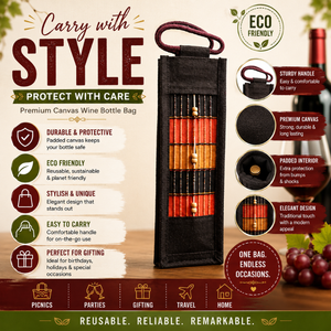 Single <b>Wine</b> Bottle Bag Reusable Canvas <b>Carrier</b> | Eco Friendly Tote with Handle | Durable Padded Protector Gift Bag Premium - Product Image 5