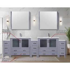Grey scuro 108 dentro. W X 18.25 dentro. D doppio bagno vanità 34 In. Set di rubinetti per specchi bianco in ceramica superiore mobile da bagno - Product Image 5