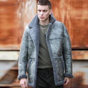 Manteau en peau de mouton pour homme avec doublure en fausse fourrure, col rabattable, coupe-vent, épais, style décontracté, coupe classique - Product Image 3