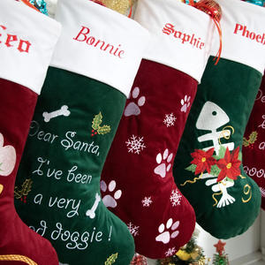 Christmas Stockings Plaid Red With Snowflake Embroidery Faux <b>Fur</b> <b>Trim</b> Soft Cotton Decorative Holiday Hanging Sock - Product Image 1