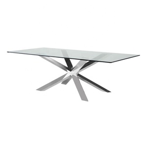Table à manger de luxe Meubles en acier inoxydable Meubles en verre Table à manger moderne en acier inoxydable Pieds pour restaurant - Product Image 6