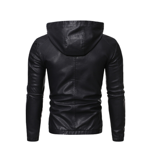 Veste en cuir noire pour homme, col montant, fermeture éclair, style motard, coupe ajustée, manches classiques, pour l'automne - Product Image 4