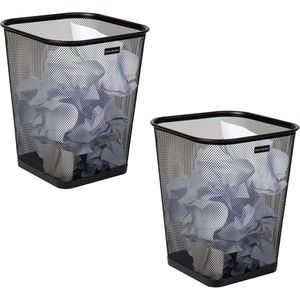 Ensemble de 2 poubelles de bureau noires en métal maillé, 9,75'' L x 9,75'' L x 12,25'' H - Product Image 1