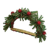 Anneau de serviette vintage en métal, forme couronne de Noël, perles vertes et rouges, largeur 5 cm, décoration de table pour fêtes