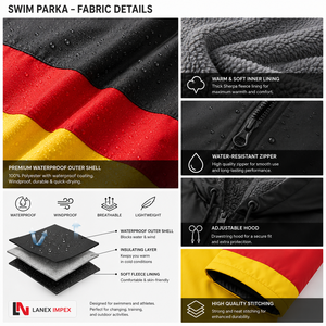 Chaqueta Parka Personalizada con la Bandera de Alemania, Impermeable, Cortavientos, Forrada de Forro Polar, con Capucha, Abrigo Largo para Natación, Surf y Deportes al Aire Libre - Product Image 5