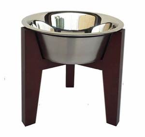 Comedero Elevado para Perros al por Mayor, Tazón Individual de Acero Inoxidable para Comida y Agua con Soporte de Madera Duradero - Product Image 1