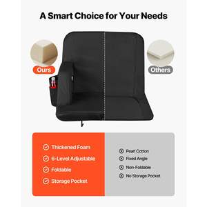 6 Adjustable Angle Stadium <b>Seat</b> 2.9'' <b>Cushion</b> Padded Wide Bleacher <b>Chair</b> Armrest Back Support for Stadiums Beach Hook Cupholder - Product Image 5