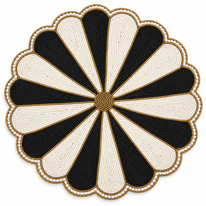 Set de table moderne fait main en perles de verre florales noires et ivoire, écologique et résistant à la chaleur |   Décoration de table pour des fêtes élégantes - Product Image 1