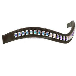 Banda de cejas de caballo de cuero negro con forma de onda personalizada con cristales cuadrados de marca multicolor, cadena ostentosa, banda para cejas con brida - Product Image 5