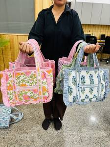 Premium Handmade Quilted Cotton Frill Mini Tote Bag Floral Block Print Shoulder Handbag Reusable Eco Friendly <b>Small</b> <b>Shopping</b> Bag - Product Image 5