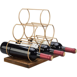 ROYAL HOME COLLECTION Modern Handmade Metal Wine Holder Stand <b>6</b>-Bottle Iron Bronze Finish Wine Storage Display Bar Home Decor - Product Image 2