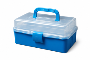 Organizador de Oficina de Plástico Azul con Tapa Transparente y Asa, Rectangular, 3 Niveles, 21x14x8cm, Capacidad de 3-6L, Plegable, Diseño Moderno - Product Image 2