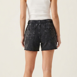 Shorts en molleton délavé pour femme, 100 % coton, coupe décontractée, avec cordon de serrage à la taille, pour le sport et les loisirs - Product Image 3