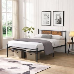 Struttura letto matrimoniale in metallo con testiera in legno nera, elemento decorativo - Product Image 2