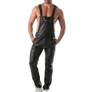 Kinky <b>Overalls</b> Pants for <b>Men</b> Black Leather Style Fetish Clubwear Adjustable Strap Bold Fashion Statement Outfit - Product Image 1