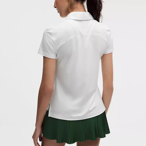 Women's <b>White</b> Short Sleeve <b>Polo</b> Shirt Solid Color Preppy Style Poplin Fabric Breathable Regular Fit - Product Image 4