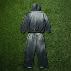 Ensemble de survêtement pour homme avec veste zippée à imprimé forêt gris et pantalon large, streetwear personnalisé, mode outdoor, coupe moderne - Product Image 5