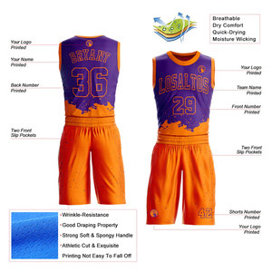 Custom Sublimated Basketball Jersey Set Purple Orange Mesh Sleeveless Tank Top With Elastic Waist Shorts Breathable <b>Athletic</b> Fit - Product Image 2