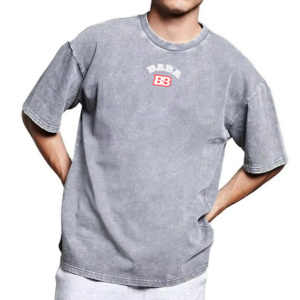 เสื้อยืดคอกลมแขนสั้นทรงปกติสำหรับผู้ชาย Baba BB Logo ผ้าฝ้ายลำลอง สีเทา พิมพ์ลายดิจิทัล ป้องกันการหดตัว น้ำหนัก 320 กรัม ผ้าถัก - Product Image 6