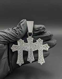 Pendentif personnalisé en forme de croix, plaqué argent 925, avec cristaux et strass, bijou religieux pour homme, cadeau. - Product Image 5