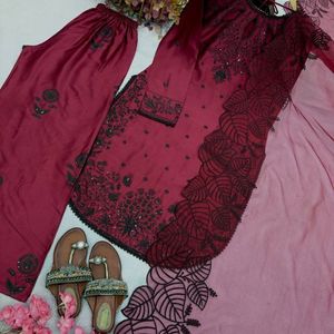 Conjunto de Kurti y Palazzo de Seda Satinada Banarasi Premium con Bordado de Lentejuelas, Modelo Royal Export GP55, con Dupatta de Seda Organza Suave para Mujer, Ideal para Fiestas - Product Image 3