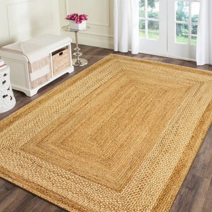 Tapis de salon rectangulaire en jute tressé, couleur unie, style ferme, écologique, à poils plats et fins - Product Image 6