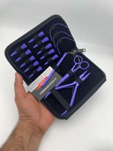 Kit d'outils pour extensions capillaires couleur violette, prix de gros, en acier inoxydable de qualité chirurgicale, avec logo personnalisé, pince à boucles et ciseaux - Product Image 3
