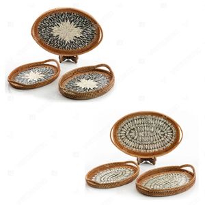 Retail-friendly Kitchen & Living Room <b>Serving</b> Tray Capiz Shell Rattan Pantry Organizer Cutlery <b>Set</b> Single Tier Tableware Storage - Product Image 4