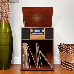 Centro Musicale Victor Boyleston con Giradischi a 3 Velocità Finitura Mogano Sistema Home Theater 7-in-1 con Archiviazione Album - Product Image 6