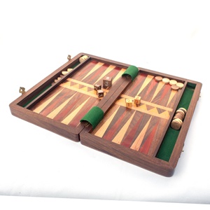 <b>Wooden</b> Backgammon Board Game <b>Set</b> Foldable 9 Inch With Dice And Checkers For Adults Playing - Product Image 5