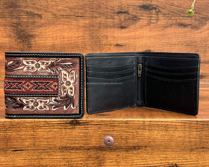 Cartera plegable con cuentas de cuero mecanizada a mano para hombre, carteras cortas multifuncionales de cuero de vaca Vintage de alta calidad - Product Image 3