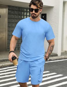 Men Casual Shorts <b>Set</b> Short Sleeve Crew Neck Tee and Track Shorts Wholesale Supplier - Product Image 2