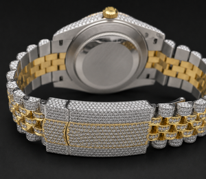 Bracelet de montre en quartz bicolore avec fermoir caché |   Bracelet de montre en or rose et or blanc, édition limitée, serti de pierres - Product Image 2