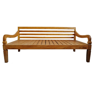 Banc de jardin tropical traditionnel en teck massif avec accoudoirs incurvés et assise à lattes - Product Image 1