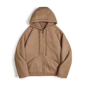 Men's Olive Zip Up Hooded Jacket Winter <b>Fleece</b> <b>Sherpa</b> Lined Windproof Casual Coat - Product Image 5