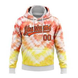 Sweat à capuche tie-dye pour homme, coupe classique, décontracté, avec poche avant, motif orange, jaune et blanc, en polyester tricoté, style été - Product Image 1