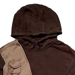 Sudadera con capucha extragrande para hombre, de forro polar, con panel de bolsillo táctico y diseño de patchwork, ropa informal de otoño - Product Image 4