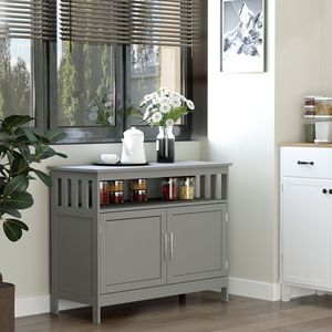 Gray 2-Level Cabinet Wooden <b>Buffet</b> Console <b>Table</b> with Open Shelf for Kitchen Dining Room Villa Wine Cellar Living Room Storage - Product Image 4