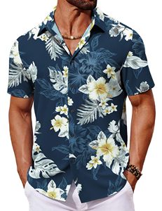 เสื้อชายหาดมีสไตล์สำหรับผู้ชาย ลายพิมพ์ฮาวายสำหรับวันหยุดฤดูร้อน ผลิตจากโพลีเอสเตอร์ ระบายอากาศได้ดี แขนสั้น ติดกระดุม ปกคอพับได้ ไซส์พลัส - Product Image 1