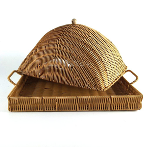 Cubierta de Comida de Ratán Artesanal con Bandeja, Cestas Decorativas de Almacenamiento para el Hogar - Product Image 3